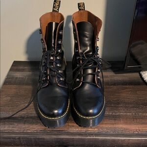 Dr. Martens Black Leather Leona Combat Boots